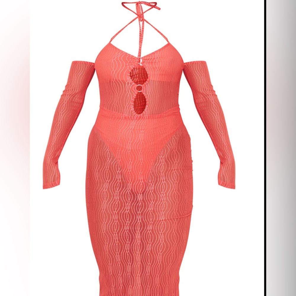 Pretty Little Thing orange textured maxi dress